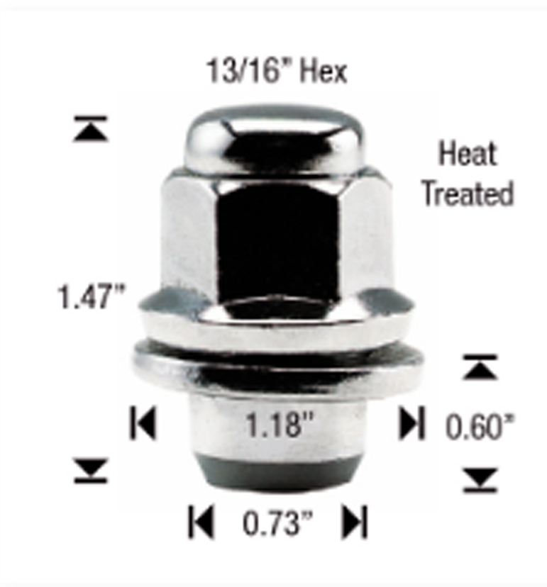 Bulge Medium Mag w/Washer 14mm x 1.50 w/ 13/16" Hex 30/Bx - Passenger Lug Nuts and Acc