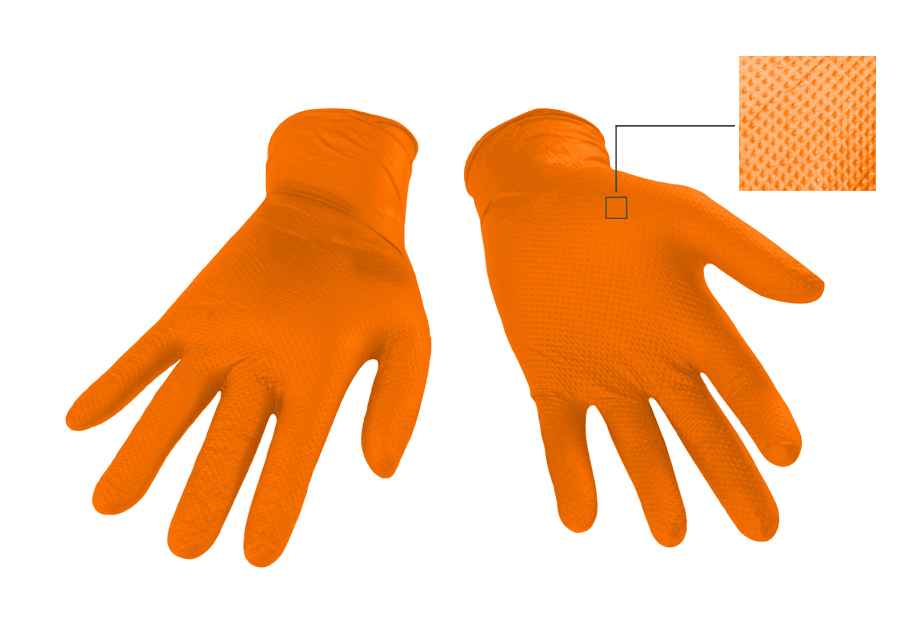 Nitrile Gloves, 8 Mil, Orange, Textured Grip, Large, 50/Box - Gloves
