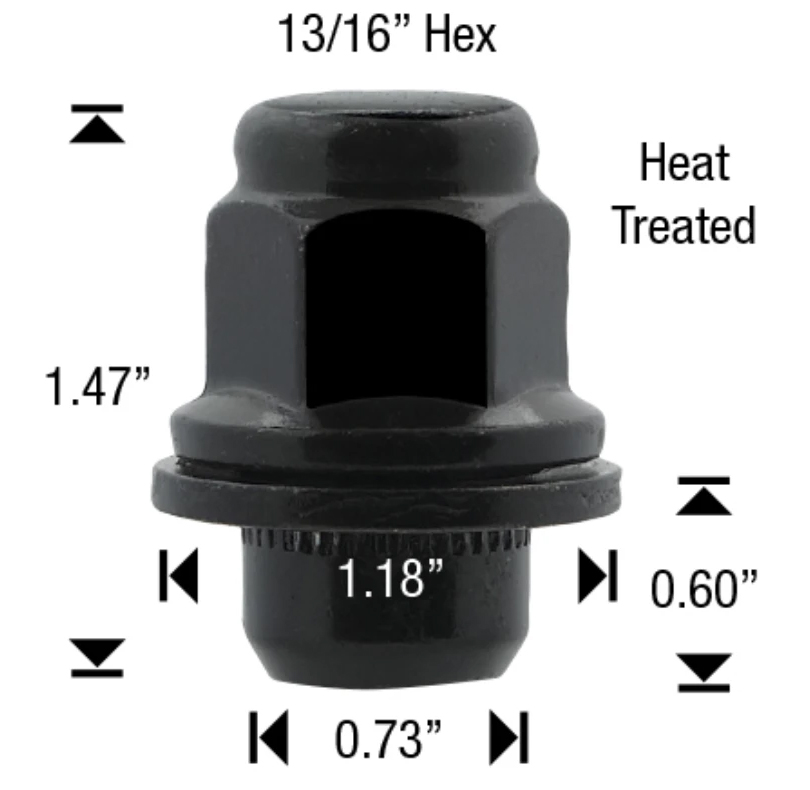 Black Bulge Medium Mag w/Washer 12mm x 1.25 w/ 13/16" Hex 30/Bx - Passenger Lug Nuts and Acc