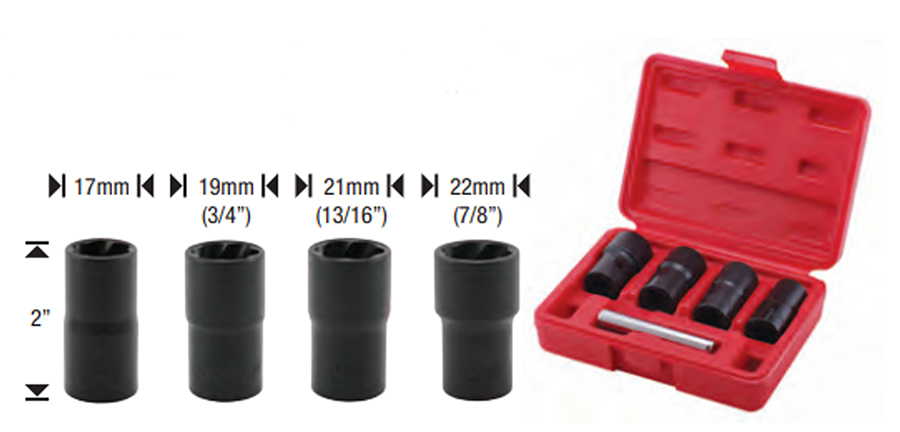 Twist Socket Set 4 Piece 17mm, 18.5mm, 21.5mm, 26mm - 1/2" Drive