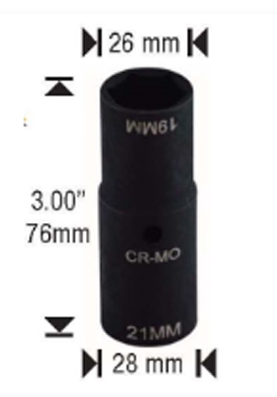 1/2" Drive Flip Socket Adapter 19mm x 21mm Thin Wall - Sockets