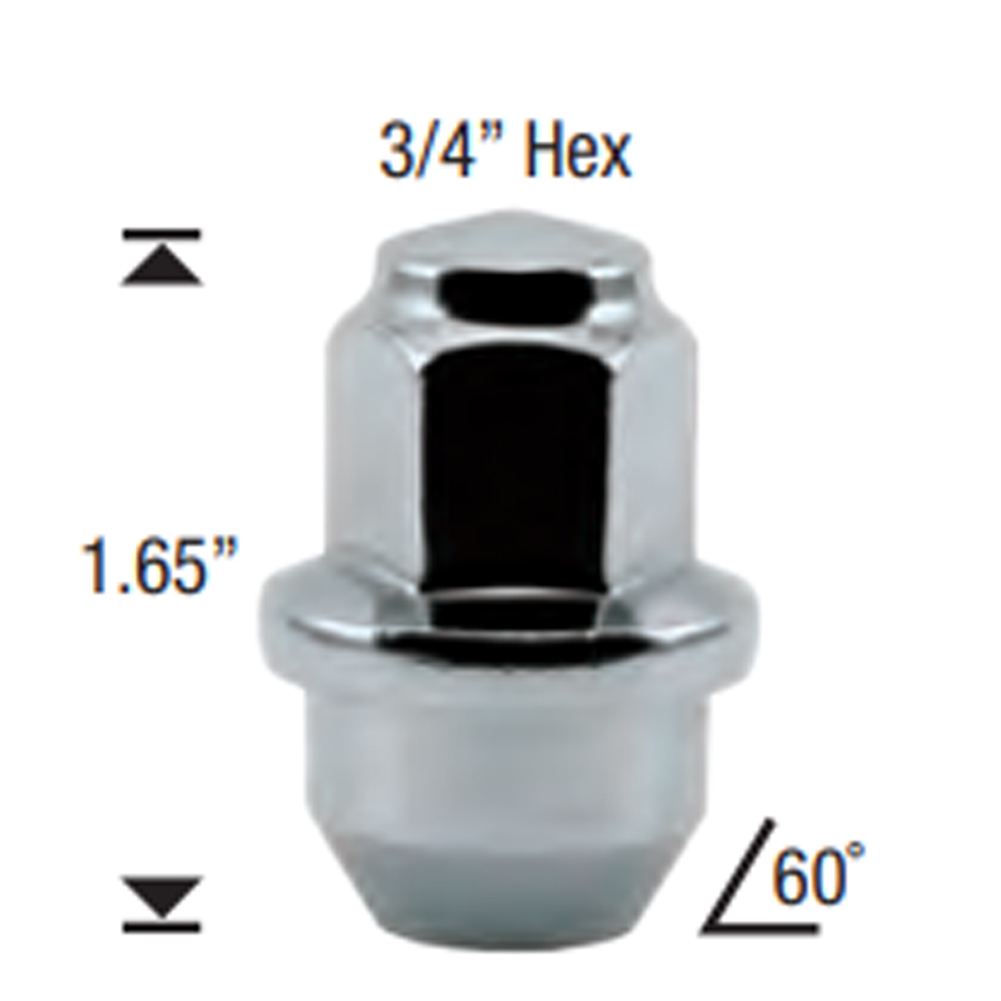 1/2" Bulge Acorn Nut 3/4" Hex 30/Box - Passenger Lug Nuts and Acc
